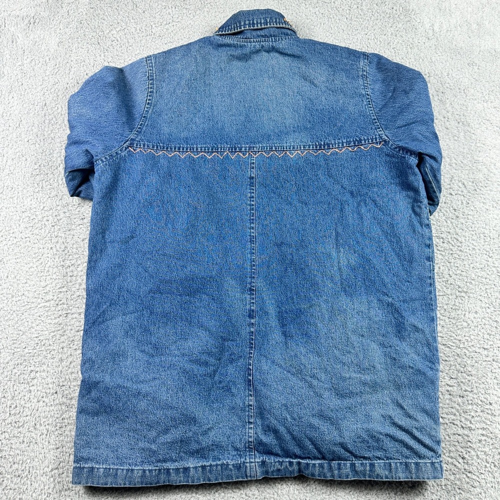 Vintage Southwestern Tapestry Quilted Denim Jacket Women Medium Blue 220 Hickory - Picture 2 of 14